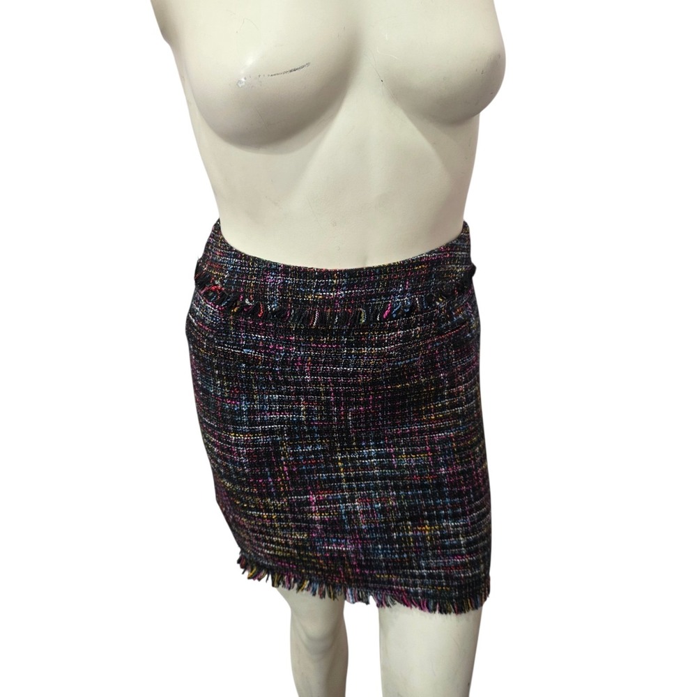 H&M Multicolor Tweed Fringe Mini Skirt Women's US 6 Boucle Textured Preppy